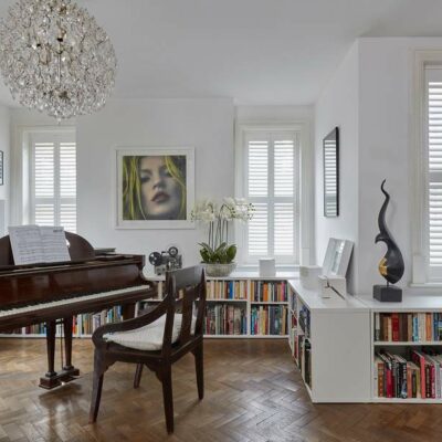 Modern Contemporary Themed Living Space Installed With Matching White Faux Wood Window Shuttes Choosing Shutters For Home: 5 Things To Consider.